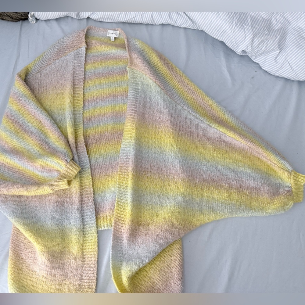 Pastel Striped Open-Front Women's Cardigan Sweater